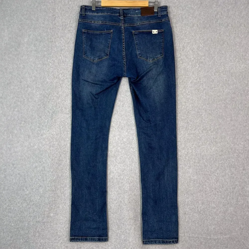 Barbell Apparel Mens 30 Slim Fit Straight Leg Jeans Blue Stretch Denim